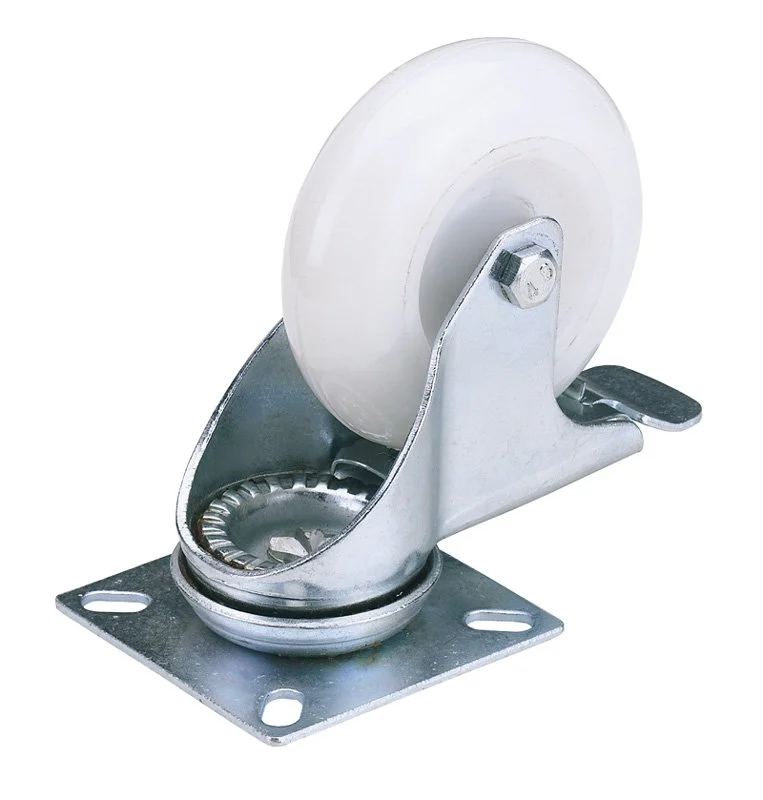 DRAPER 75mm Dia. Swivel Plate Fixing Nylon Wheel with Brake - S.W.L. 70Kg