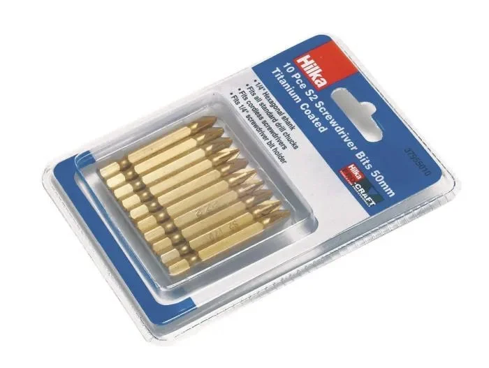 Hilka 10-Piece Pozi No 2 Bits 50mm Titanium Bits