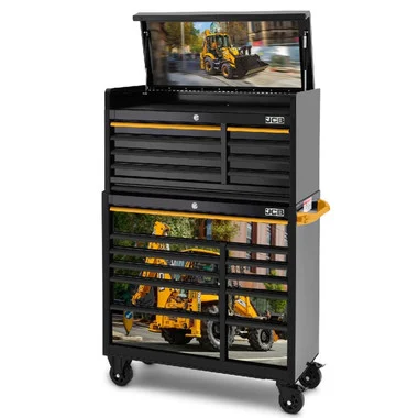 JCB JCBBHLSTACK 42" Roller Cabinet and Top Tool Chest Stack with Backhoe Loader Wrap