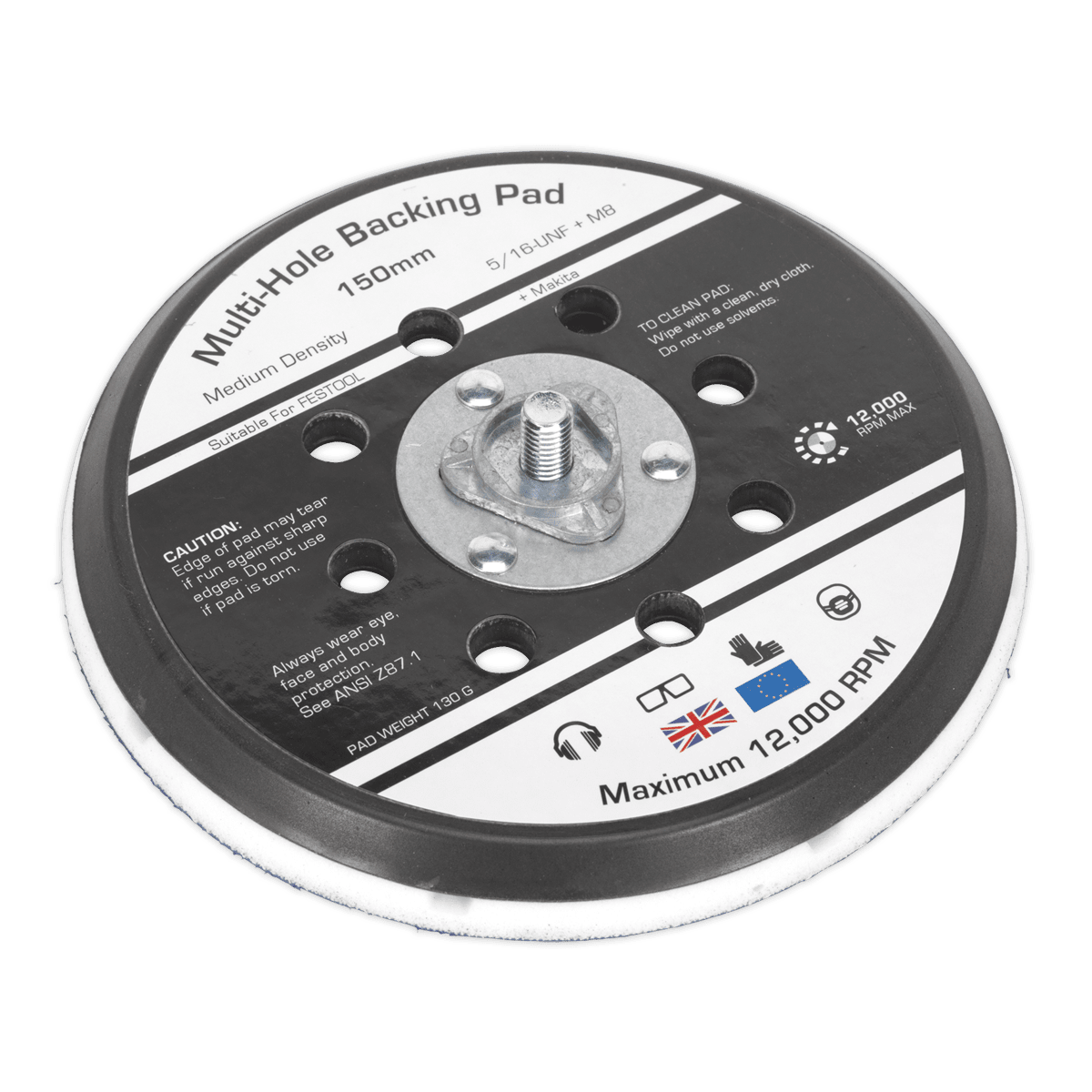 Sealey AK289 Universal Dust-Free Stick-On DA Backing Pad Ø150mm x 5/16"UNF & M8