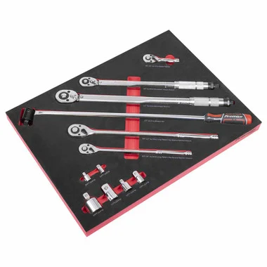 Sealey TBT45 Ratchet, Torque Wrench, Breaker Bar & Socket Adaptor Set with Tool Tray 3/8"Sq & 1/2"Sq Drive (12 Pieces)