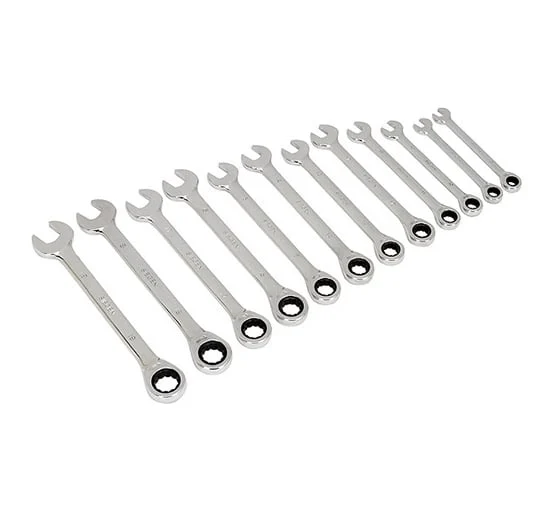 Siegen S0634 From Sealey Ratchet Combination Spanner Set 12pc Metric - Spanners