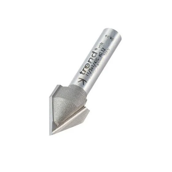 TREND 11/5X1/4TC CHAMFER V-GROOVE CUTTER TCT ROUTER BIT 1/4 INCH SHANK 12.7MM DIAMETER